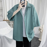 Voguable 2022 Summer Men Shirt Short Sleeve Solid Color Shirts For Man Vintage Harajuku Casual Oversized Blouses Fashion Men's Clothing voguable