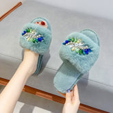 Female Shoes Womens Slippers Outdoor Low Flock Platform Luxury Slides Winter Footwear Fur Flip Flops Designer Massage voguable