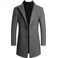 Voguable New Autumn Winter Long Overcoat Men Fashion Slim Fit Long Wool Blends Coats Men Solid Business Causal Windbreaker Jackets Men voguable