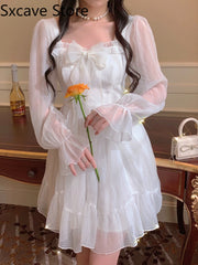 French Sweet Fairy Lolita Dress Women Long Sleeve Lace Y2k Mini Dress Vintage Kawaii Clothes One Piece Dress Korean 2022 Autumn spring voguable