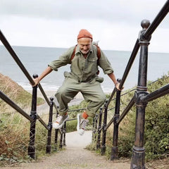 men's wear multi-pockets workwear jumpsuit black green single breasted loose long sleeve turn down collar trousers 9Y4105 voguable