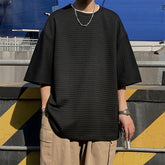 Summer Plaid T-shirt Men's Fashion Casual O-neck T Shirt Men Streetwear Korean Loose Hip-hop Short-sleeved Tshirt Mens Tops voguable
