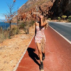 Voguable Sweet Floral Print Sling Sexy Dress Women Chic Lace Trim V Neck Sleeveless Draped Bodycon Mini Dress Party Robe Femme voguable