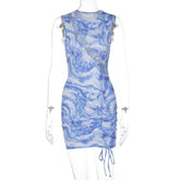 Voguable Bandage Drawstrings Sleeveless Hollow Out Ruched Solid Bodycon Mini Dress 2022 Sexy Women Streetwear Y2K Party Club voguable