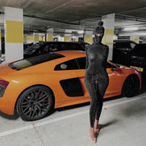 Voguable Long Sleeve Solid Backless Sequin Skinny Jumpsuit Autumn Winter Women Fashion Sexy Streetwear Casual Romper voguable