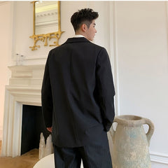 Voguable 2022 New Fashion Men's Boxy Suit Jacket with Belt Casual Slim Fit Blazer for Male Inspired Pin Korean Style Handsome Suits Coat voguable