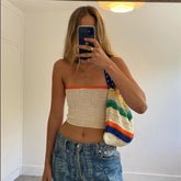 Voguable Chic Fashion Sexy Strapless Knitted Bandage Crop Top for Women Summer Sleeveless Backless Tops Club Streetwear voguable