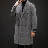 Voguable Casual Double Breasted Mens Wool Overcoat Winter 2019 Houndstooth Jacket Men Turn-down Collar Long Woollen Wind Coat voguable