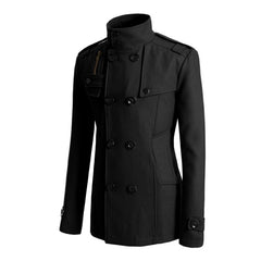 Voguable 2022 Winter New British Style Wool Coat Men Double Breasted Mens Overcoat Stand Collar Slim Fit Trench Coat Outwear Windbreaker voguable