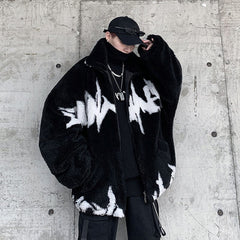Winter New Lamb Wool Jacket Harajuku Fashion Casual Oversize Pattern Male Thicken Warm Parkas Hip Hop Loose Coat voguable