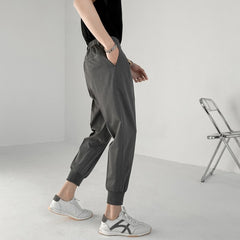 2021 New Summer Men's White Suit Pants Korean Stylish Trousers Male Elastic Waist Solid Tapered Ankle Length Casual Pants Man voguable