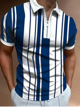 Voguable 2021Men Tshirts Stripe Short Sleeve Polo Shirts Streetwear Mens Clothing Slim Zipper Neck Turn Down Collar Graphic T Shirt Tops voguable