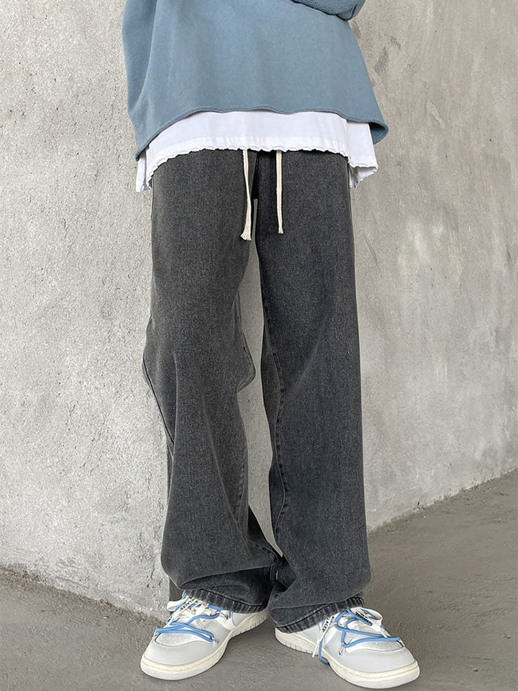 Voguable Men's Wide Leg Jeans Pants Loose Solid Denim Straight Trousers Streetwear Shopping Hip Hop Casual Clothing Male S-XXL voguable