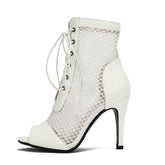 Summer Women's Sandals High Quality Air Mesh Fashion Sexy High Heels Gladiator Sandal Woman Black Dancing Shoes Big Size 47 voguable