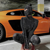 Voguable Long Sleeve Solid Backless Sequin Skinny Jumpsuit Autumn Winter Women Fashion Sexy Streetwear Casual Romper voguable