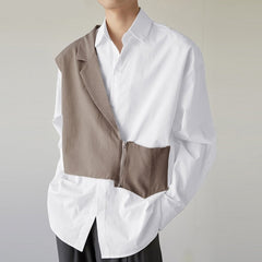 Voguable 2022 Fashion Men Casual Shirt Lapel Patchwork Long Sleeve Button Zipper Streetwear Fake Two Pieces Tops Camisas S-5XL INCERUN voguable