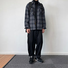 Voguable Japanese Fashion Retro Woolen Tooling Plaid Shirt for Men Cotton Turn-down Collar Buttons Long Sleeve Loose Casual Harajuku voguable