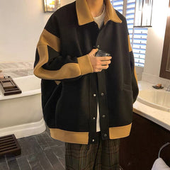 Voguable Winter Japanese Fashion Patchwork Woolen Jacket Korean Man Buttons Wild Loose Thick Trend Lapel Coat Jackets for Men Streetwear voguable