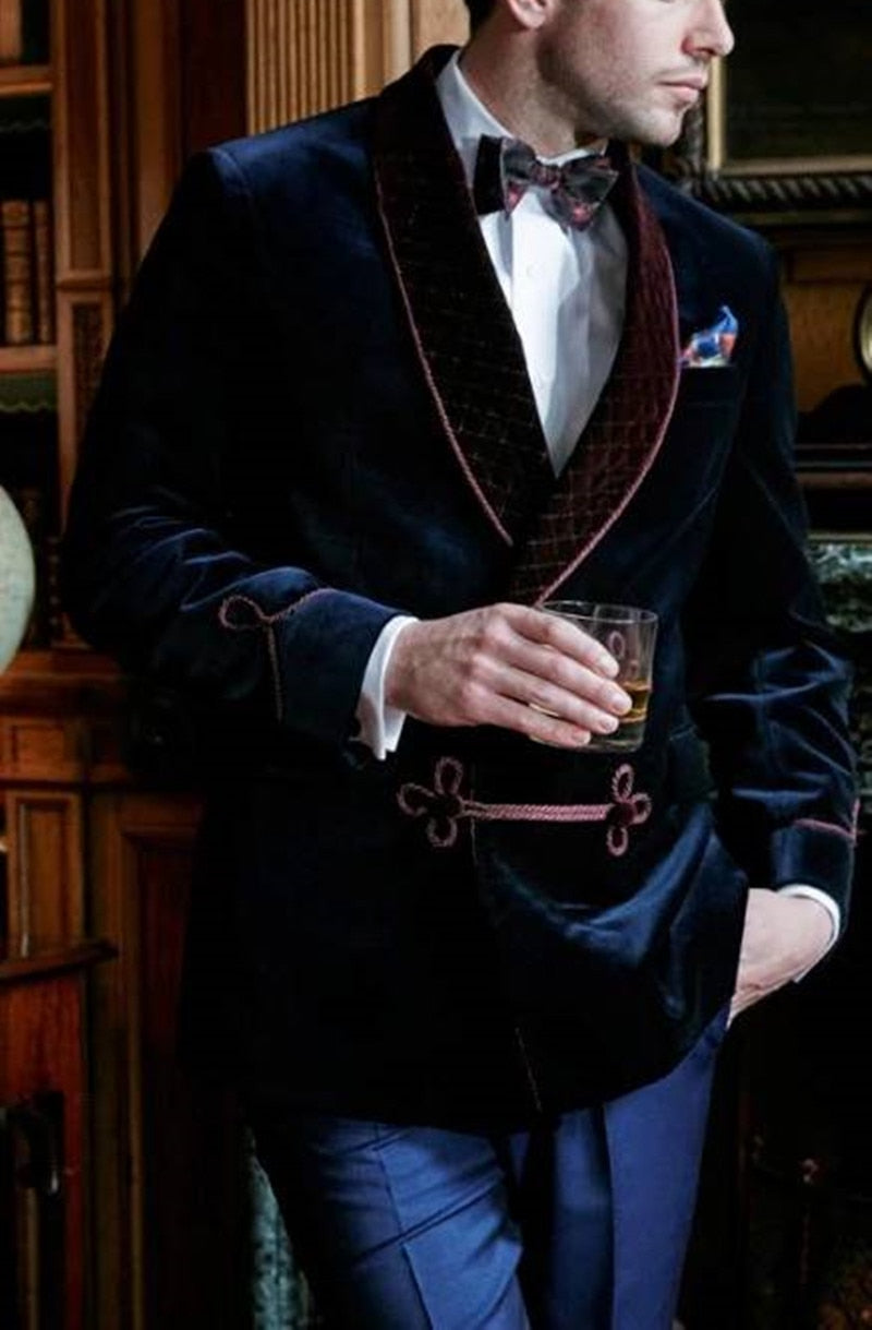 VOGUABLE 2022 Tailor Made Mens Suit Dark Blue Single Breasted Formal Dinner Party Prom Business Men Suit 2 Pieces(Jacket) voguable