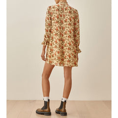 Spring Autumn Dresses For Women Elegant Floral Print Vintage Dress Half High Neck Long Sleeve Frill Trim Chiffon Mini Dress voguable