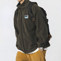 Voguable Japanese Lamb Wool Coat Men Plus Velvet Thicken Jacket Heated Fall and Winter Stand-up Collar Polar Fleece Men Winter Coat voguable