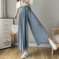 Voguable 2022 Spring Summer New Style Korean Women Pleated Chiffon Trousers High Waist Pants Hakama Casual Wide Leg Pantalones voguable