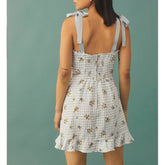 Casual Dresses For Women Elegant Sweetheart Neck Sleeveless Tie Strap Summer Dress Floral Print Plaid Ruffle Hem Mini Dress voguable