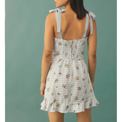 Casual Dresses For Women Elegant Sweetheart Neck Sleeveless Tie Strap Summer Dress Floral Print Plaid Ruffle Hem Mini Dress voguable