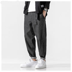 Voguable  Men's 2021 Streetwear Loose Denim Pants With Belt Men Spring Striped Oversize Harem Pants Male Fashion Pockets Jeans voguable
