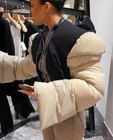 Voguable Patchwork Down Coat Puffer Jacket Coats Extra Long Sleves Women Christmas Bubble Cropped Outerwear Warm Clothing voguable