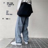 Voguable Men Jeans Solid Drawstring Denim Full Length Straight Loose Males All-match Trendy Punk Baggy Retro Leisure Chic Cowboy Trousers voguable