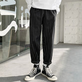 Voguable Korean Striped Harem Pants Men's 2021 Streetwear Man Casual Loose Japanese Men Black Gray Retro Plaid Harajuku Punk Pants voguable
