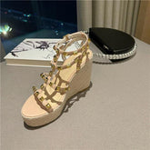 Open Toe High Heel Sandal for Women Muffins shoe Suit Female Beige Clogs Wedge Summer Shoes Peep High-heeled Flat Black Thick Pl voguable