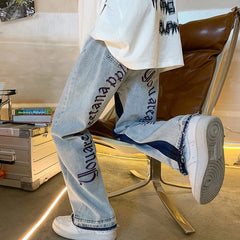 Voguable Jeans men's spring and autumn fashion brand hiphop high street burr straight pants loose hip hop dad pants streetwear denim voguable