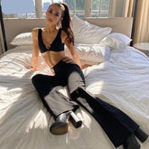 Voguable 2022 Solid Straps Sexy Tanks Hollow Out Tank Crop Top Pants 2 Pieces Set Summer Women Streetwear Party Club Outfits Y2K voguable