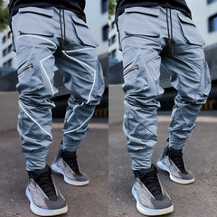 Voguable Mens Casual Cargo Pants Loose Plus Size Striped Multi Pocket Sports Fitness Hip Hop Jogger Trousers voguable