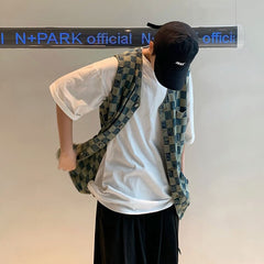 Vests Men Designed High Street Plaid Printed Chic Ins Japan Style Male Cargo Waistcoats Loose Multi Pockets Fashion All-match voguable