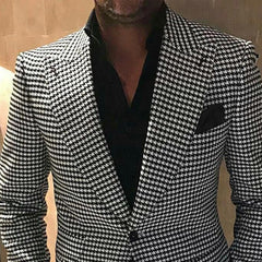 Voguable Plaid Men Suits for Wedding 2 piece houndstooth Checkered Groom Tuxedos Male Fashion Clothes 2020 Costumes Set Jacket with Pants voguable