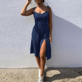 Voguable Dresses 2022 Sundress Summer Women Causal Polka Dot Sleeveless High Pleated elastic waist V-Neck Beach Dress Vestidos De Verano voguable