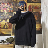 Winter Ribbed Pullovers Men Cozy Loose O-neck Solid Sweaters Couples Knitted Retro Warm Long Sleeve Korean Style Teens Jumpers voguable