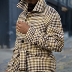 Voguable 2022 Autumn Fashion Plaid Printed Woolen Long Jackets For Men Casual Turn-down Collar Coat Men Winter Warm Long Sleeve Outerwear voguable