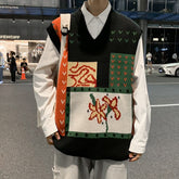 Sweater Vest Men Simple Patchwork Design Ins Retro College All-match V-neck Knitting Soft Loose Casual Korean Style Spring New voguable