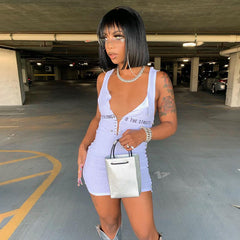 Voguable Sleeveless Mini Dress Patchwork With Corset Patchwork Zipper Bodycon Sexy Streetwear Casual Y2K voguable