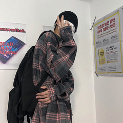 Voguable Korean Clothes Spring Plaid Shirt for Men Handsome Japanese Long Sleeve Harajuku Loose Casual Vintage Hip Hop Streetwear voguable