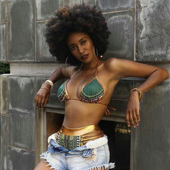 Voguable 2022 New African Print Two-Pieces Bath Suits Bikini Set Sexy Geometric Swimwear Swimsuit Gold High Waist Swimming Suit voguable