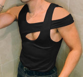 Voguable 2022 Men Irregular Tank Tops Solid Color Sleeveless Hollow Out Sexy Casual Vests Streetwear Breathable Men Clothing 5XL INCERUN voguable