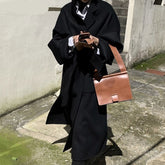 Voguable Elegant Chic Lapel Women Long Blend Coats Vintage Loose Warm Full Sleeve Lace-up Thicken Ladies Woolen Jackets Winter voguable