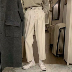 Voguable 2023 British Casual Fashion New Suit Pants Stretch Men Korean Style Solid Color Harem Straight Leg Trousers for Men Loose Nine-point voguable