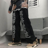 Voguable Casual gothic punk pants men clothes bottom Korean wild loose wide-leg elastic waist dark letter print sports trousers streetwea voguable