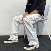 Black/white Casual Pants Men's Fashion Loose Straight Wide Leg Pants Men Streetwear Hip-hop Pocket Cargo Pants Mens Trousers voguable